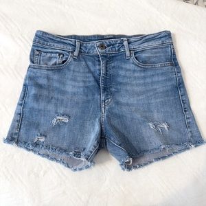 Women’s Levis Strauss High Waist Denim Blue Jean Shorts “Reworked” Size 29 / 30